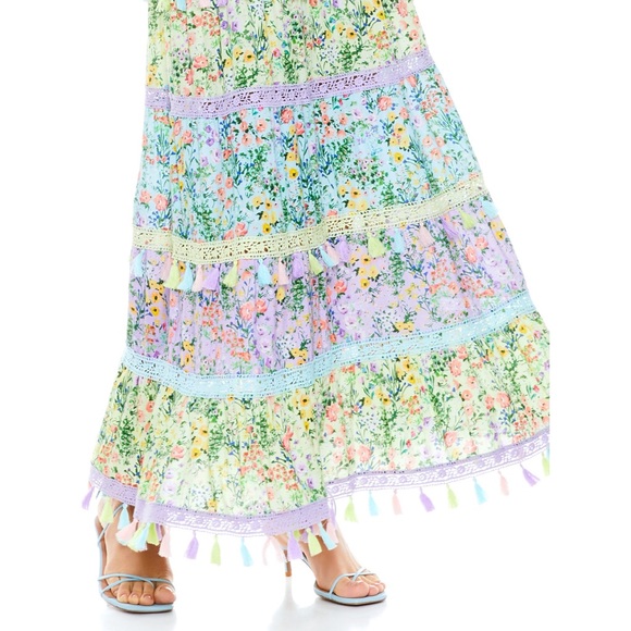 Alice + Olivia Karolina Smocked Waist Floral Tie Front Maxi Dress - Picture 6 of 16